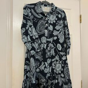 Spartina 449 Joelle 3 Quarter sleeve dress. Serpentine folliage slate